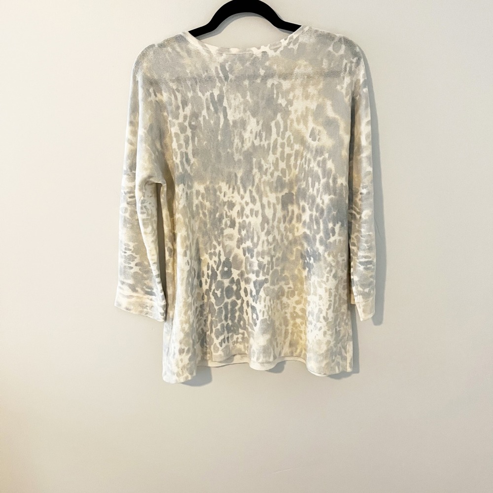 Kinross cashmere leopard print Sweater blue women's medium - Picture 2 of 7